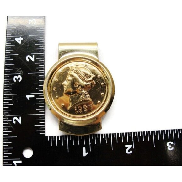 1897 USA Novelty Gold Tone Half Dollar Money Clip Stainless Steel Wallet Credit - Picture 6 of 8